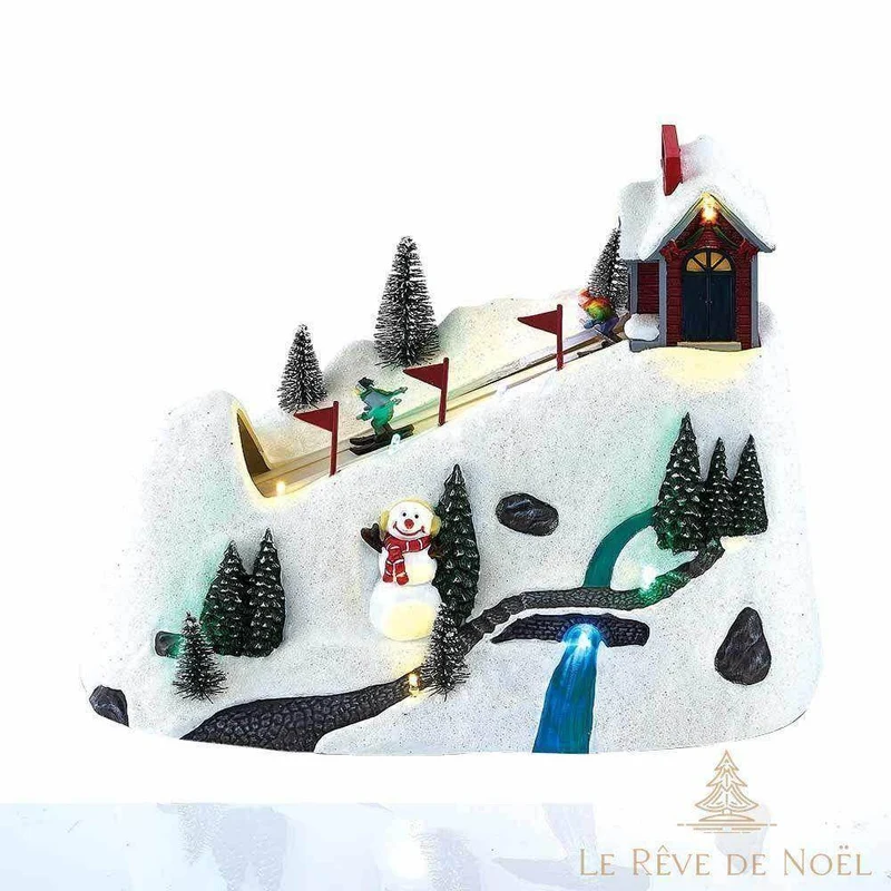 Scène de Noël lumineuse : Piste de ski