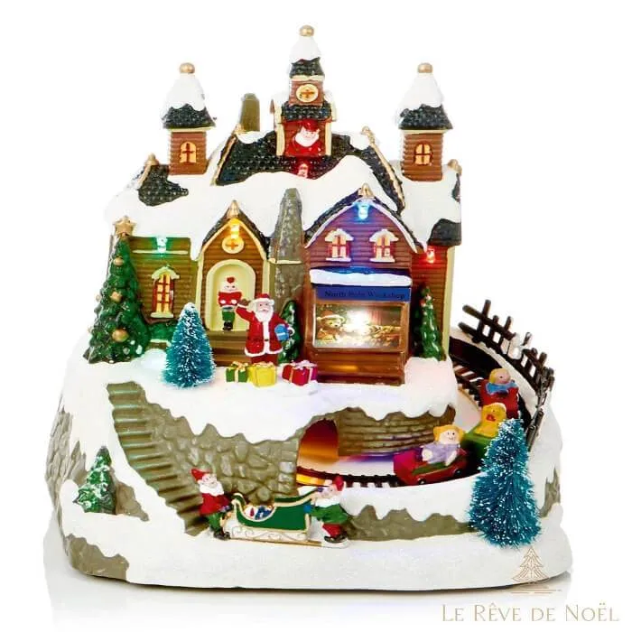 Village illuminé - Magasin du Père Noël avec ses lutins
