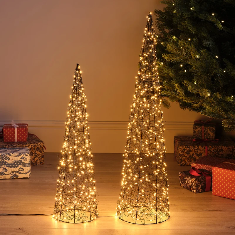 Duo de Cônes Lumineux en Fil Métallique de 80 cm et 60 cm