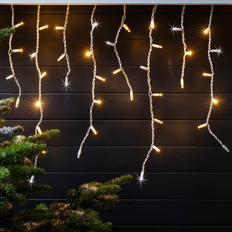 Guirlande Stalactite Pro Connect IP67, 12m 600 LED Blanc & Blanc Chaud Câble Blanc Raccordable
