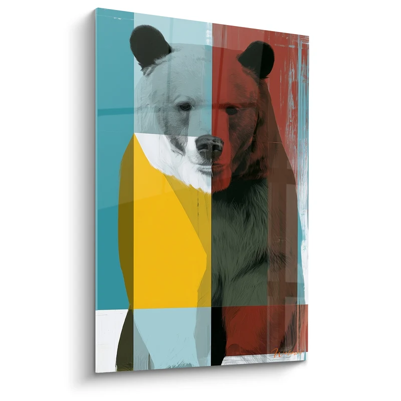 Tableau Ours brun bicolore aux blocs jaune et bleu - Dualité silencieuse - Edition Ours brun
