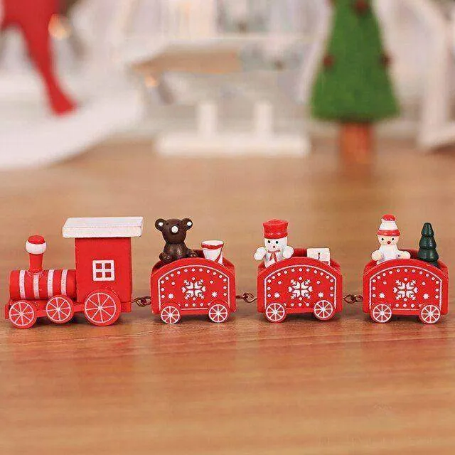Train de Noël rouge en bois