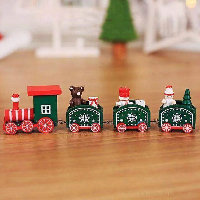 Train de Noël vert en bois