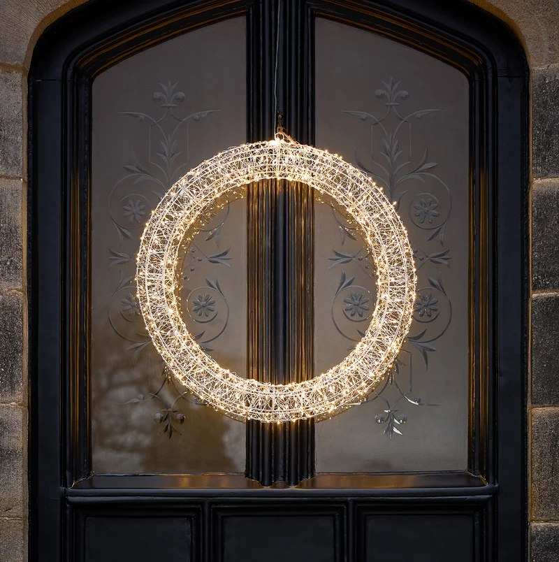 Couronne Lumineuse 3D Argentée à LED Blanc Chaud