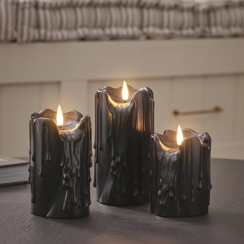 3 Bougies Noires TruGlow® à Effet Cire Fondue