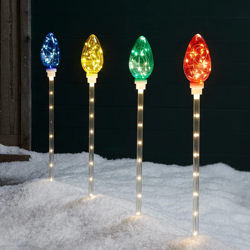 Lot de 4 Balises Extérieures Multicolores de Noël à LED