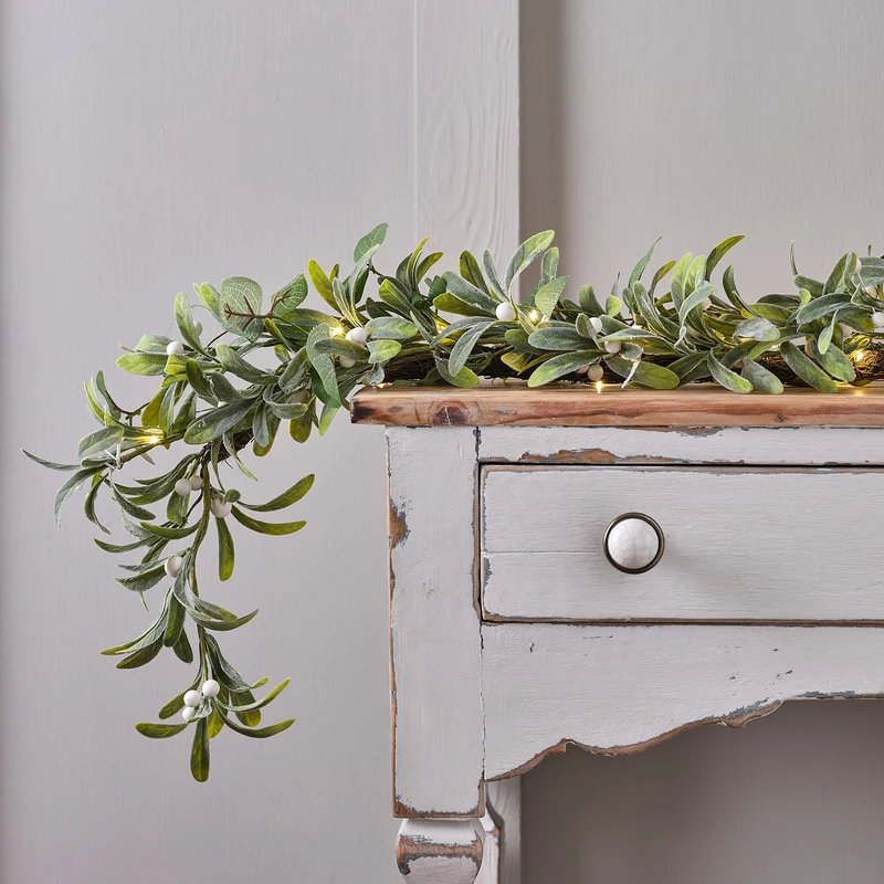 Guirlande de Noël Pré-éclairée en Gui et Eucalyptus de 2 m