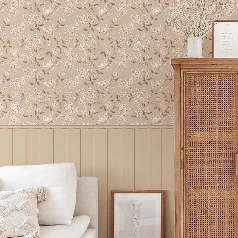 Papel pintado boiserie floral vintage (más tamaños disponibles)