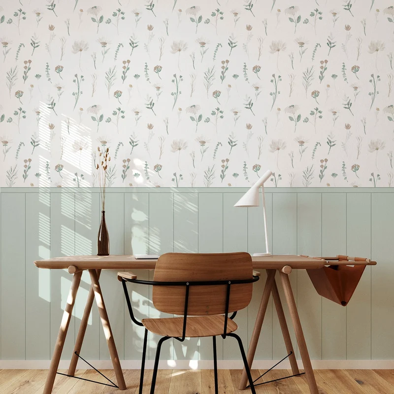 Papel pintado de flores silvestres Boiserie - Más tamaños disponibles