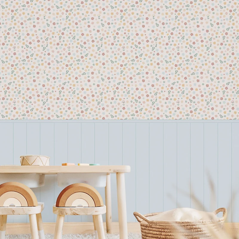 Happy Flower Boiserie Wallpaper - More Colors and Sizes Available