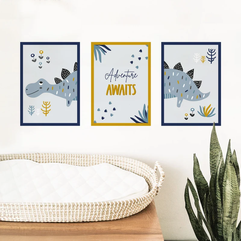 Self-Adhesive Art Print Blue and Mustard Dinosaurs