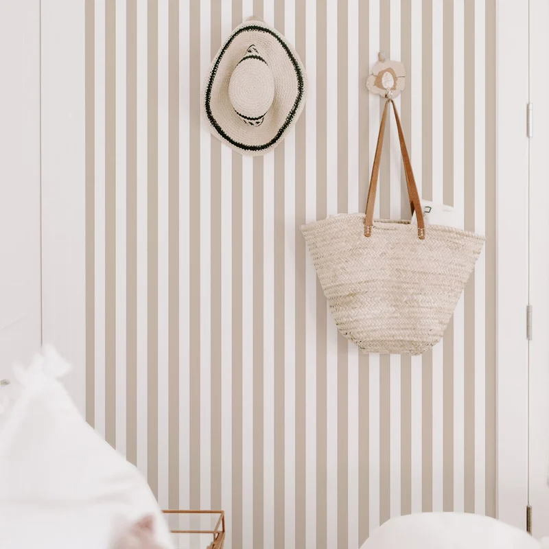 Adhesive wallpaper with small ecru and white stripes in washable and removable vinyl - 1 roll 50x300 cm - Decochic