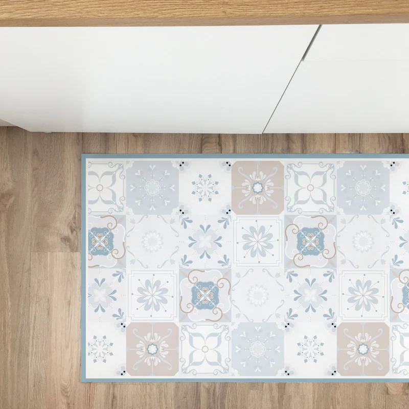 Camino de cocina con azulejos vintage en azul y gris tórtola
