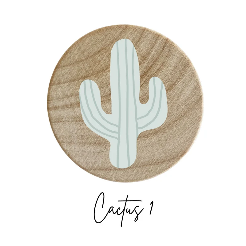 Wooden Knob with Cactus Design in Relief - More Designs Available