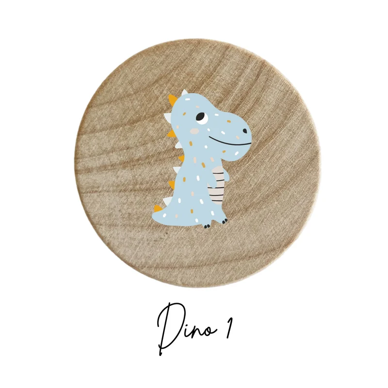 Bouton en bois avec motif dinosaure en relief - Plus de modèles disponibles