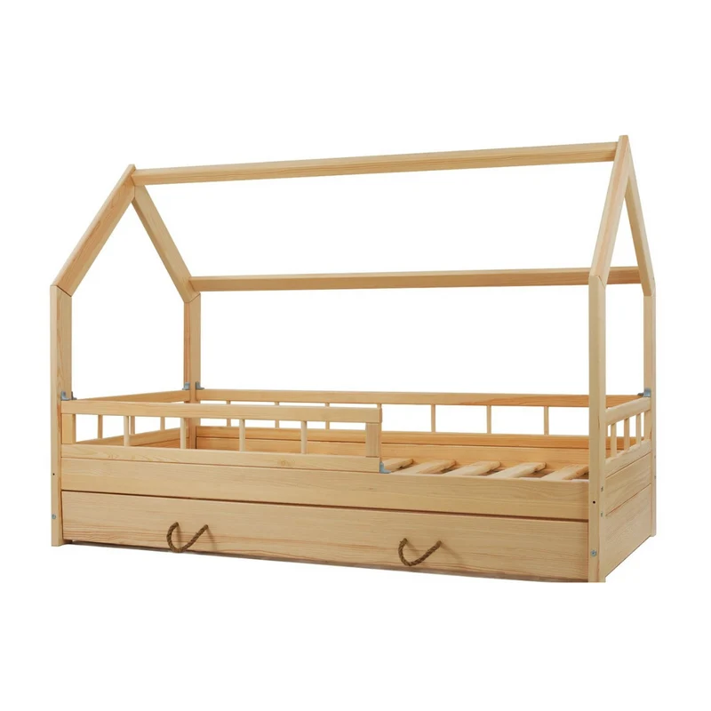Wooden house bed with chest of drawers 80x160 cm