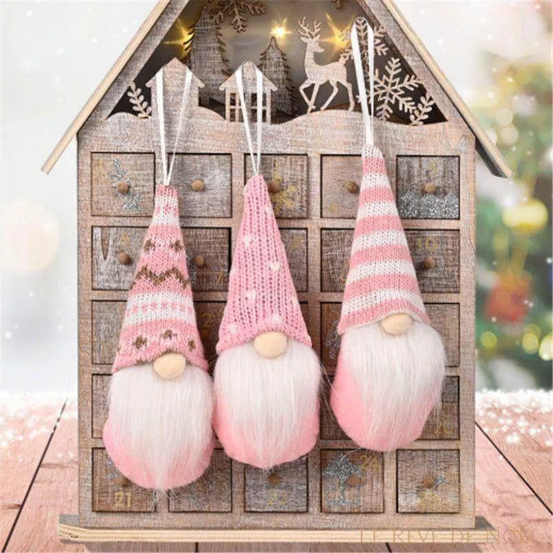Lot de 3 lutins de Noël à suspendre - Rose