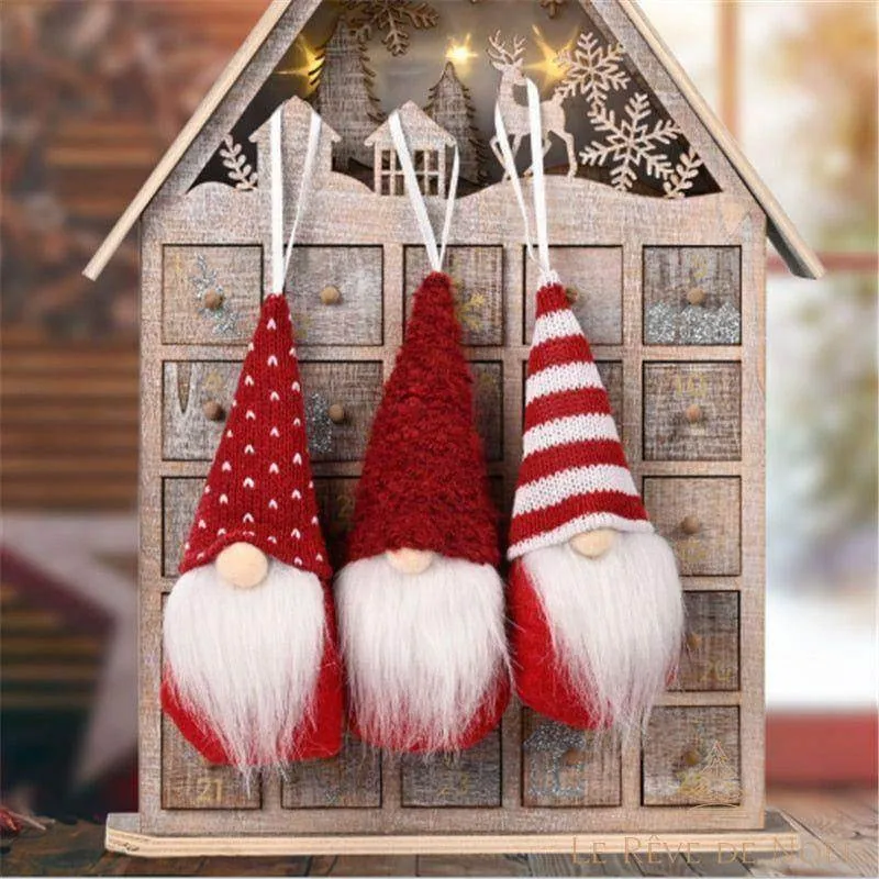 Lot de 3 lutins de Noël à suspendre - Rouge