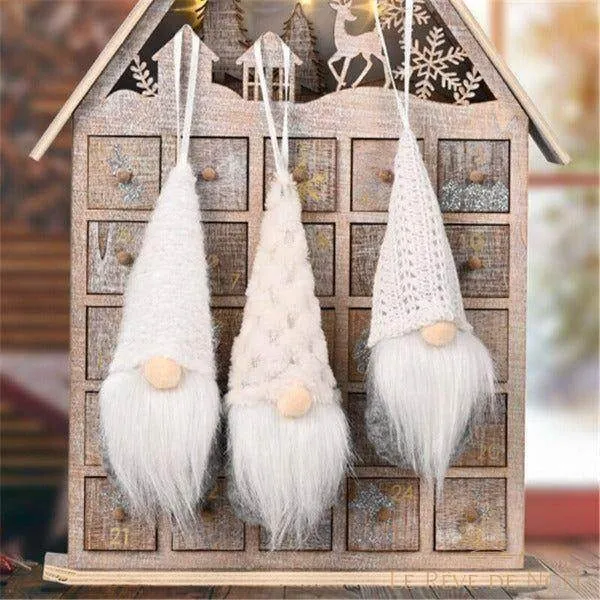 Lot de 3 lutins de Noël à suspendre - Blancs
