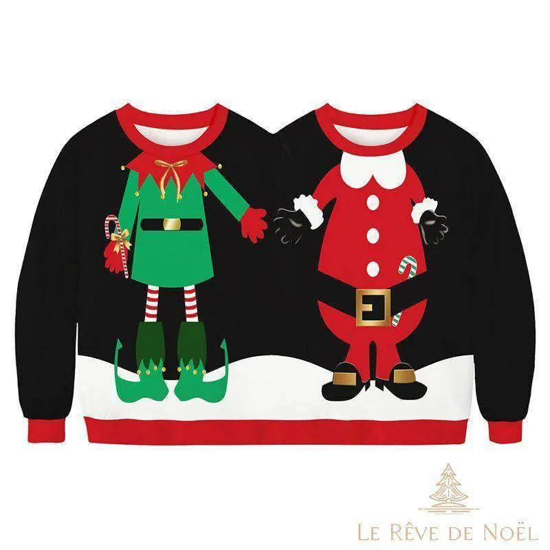 Pull de Noël 2 personnes - Lutin et Père Noël