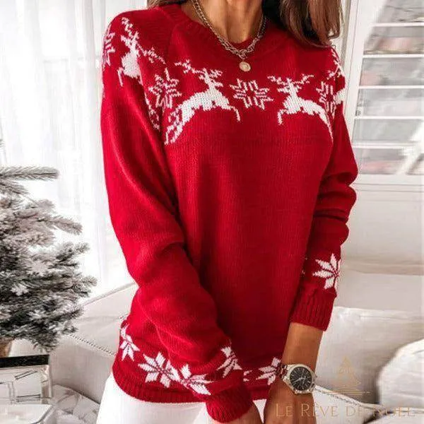 Pull de Noël femme rouge et blanc