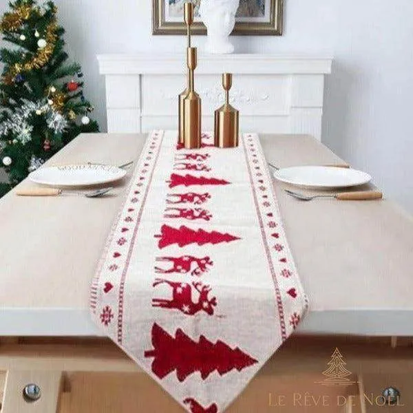 Chemin de table Noël rouge et blanc