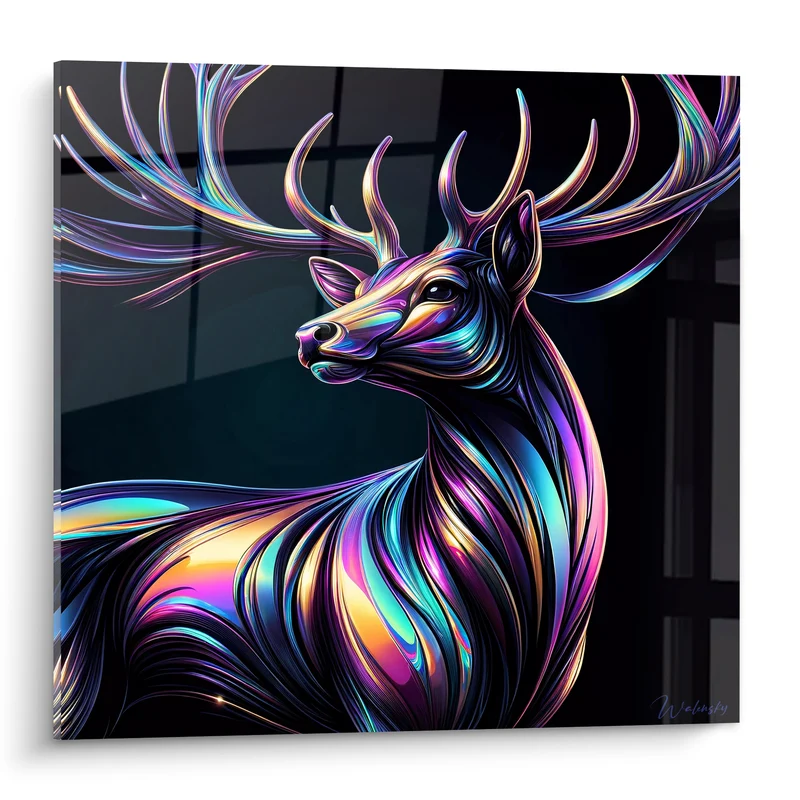Tableau Cerf holographique aux reflets violets et turquoise - Mirage nocturne - Edition Cerf