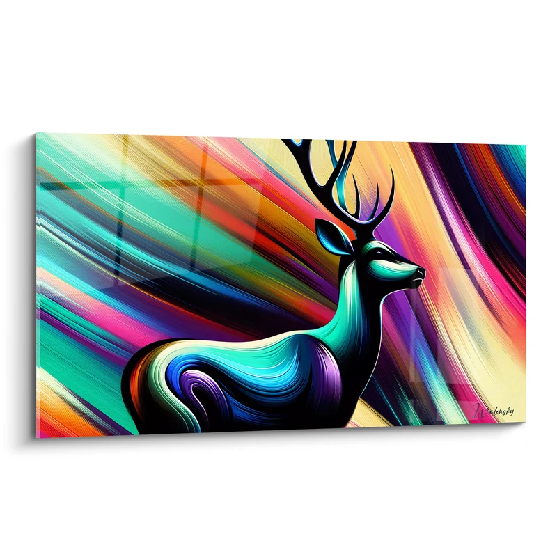 Tableau Cerf turquoise et violet aux traits fluides - Souffle chromatique - Edition Cerf