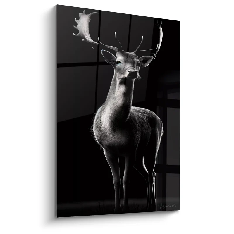 Tableau Cerf blanc et noir aux yeux bleutés - Fenêtre en arrière-plan - Edition Cerf