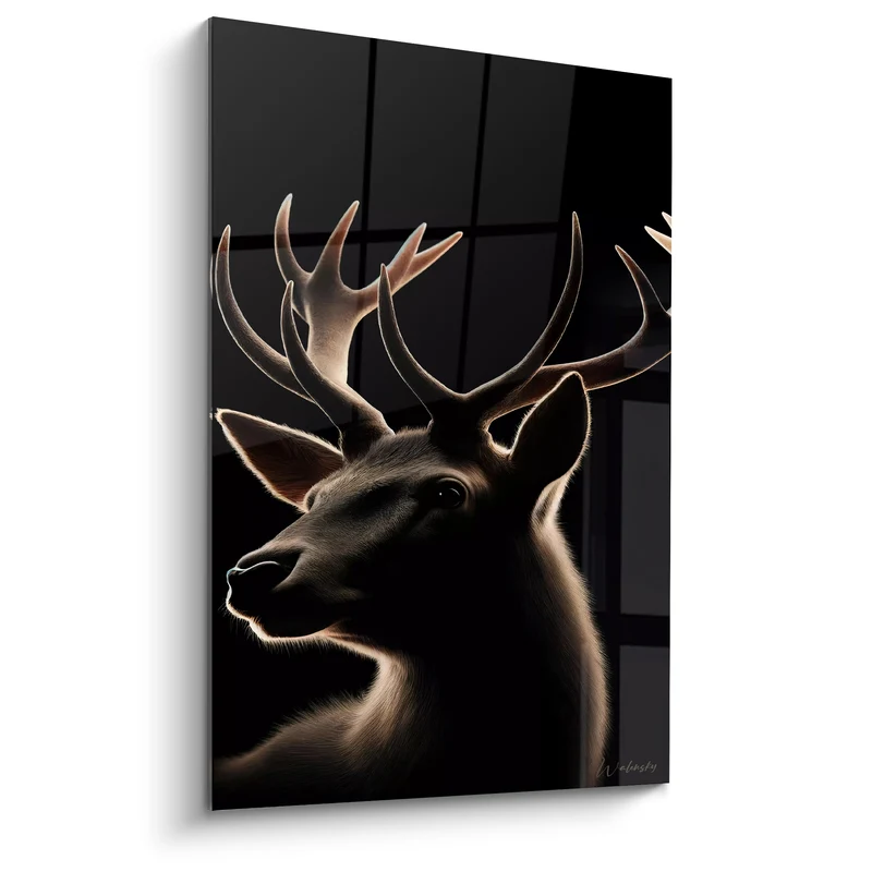 Tableau Cerf brun et noir aux bois contre jour - Fenêtre à croisillons - Edition Cerf
