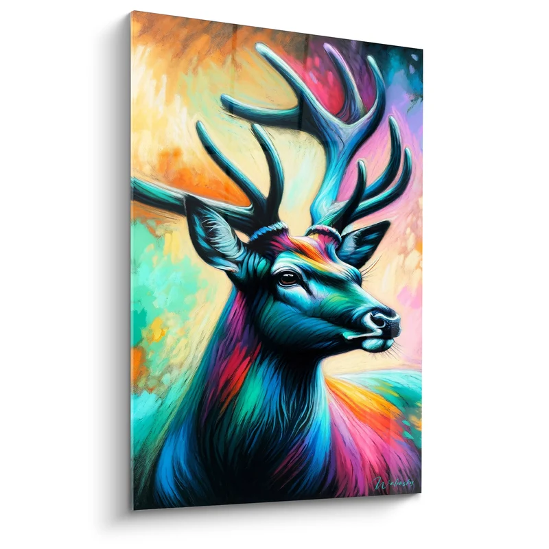 Tableau Cerf bleu et rose aux teintes psychédéliques - Vision fluorescente - Edition Cerf