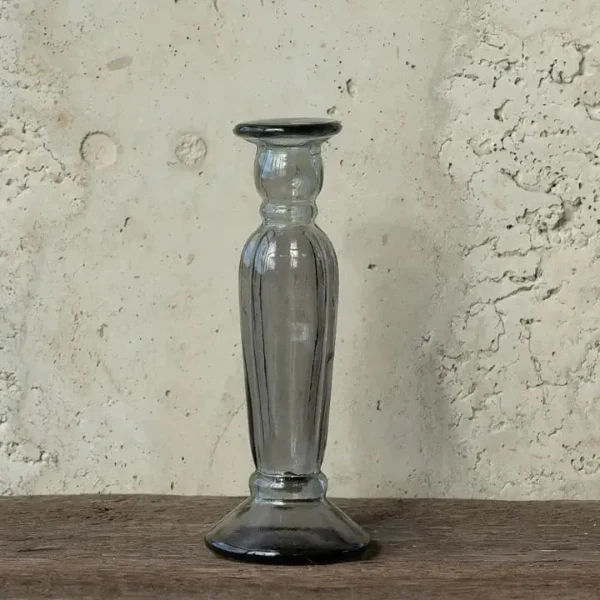 Bougeoir chandelier en verre recyclé gris
