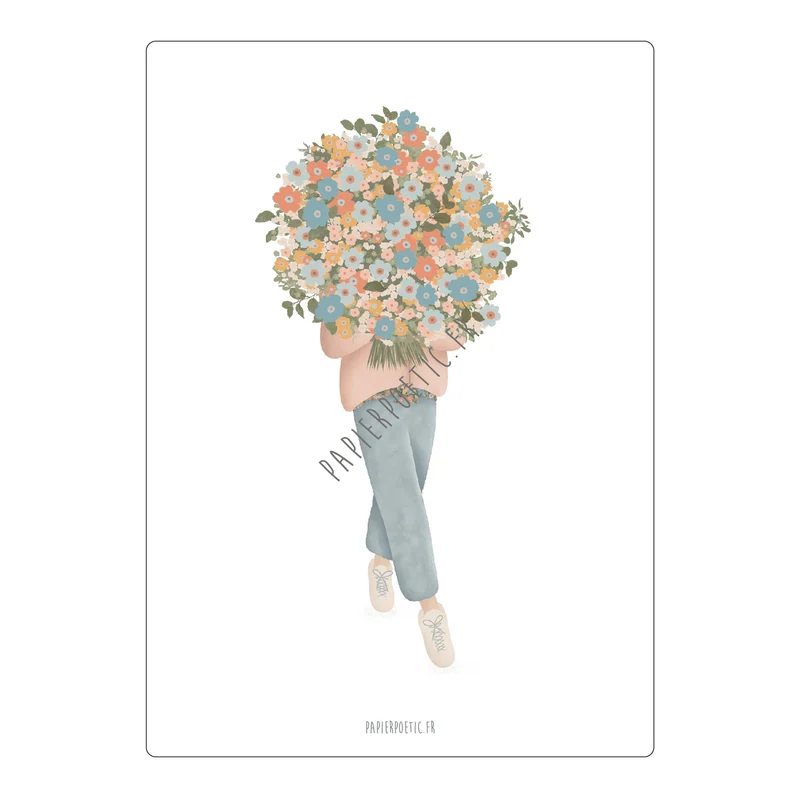 Carte/Card "Fille au Bouquet" printemps liberty