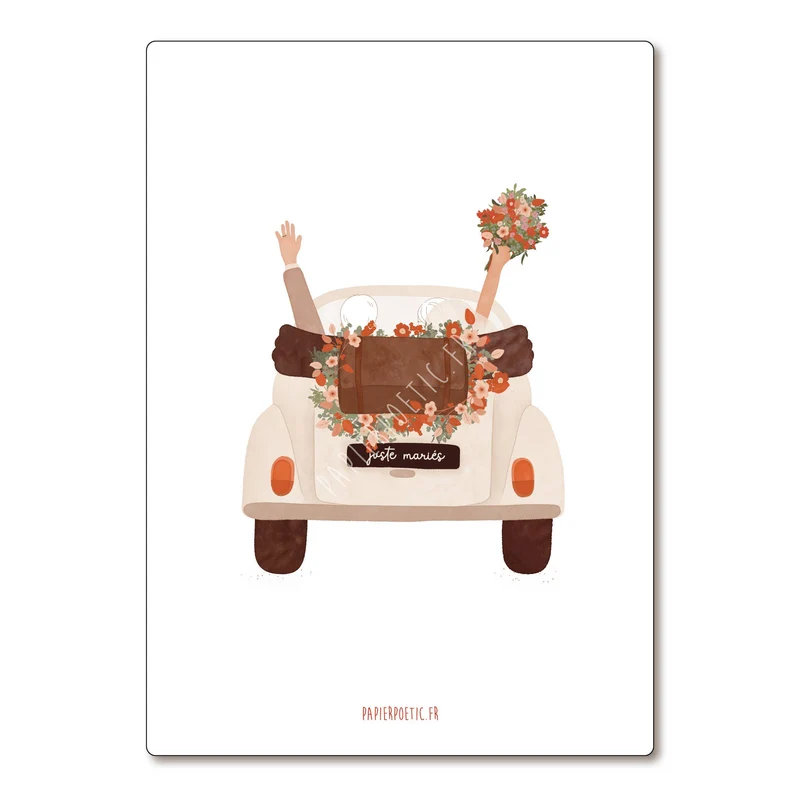 Carte Postale / Card "Voiture juste mariés"