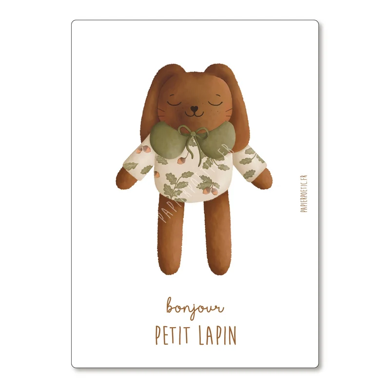 Carte Postale / Card "Doudou Lapin marron"
