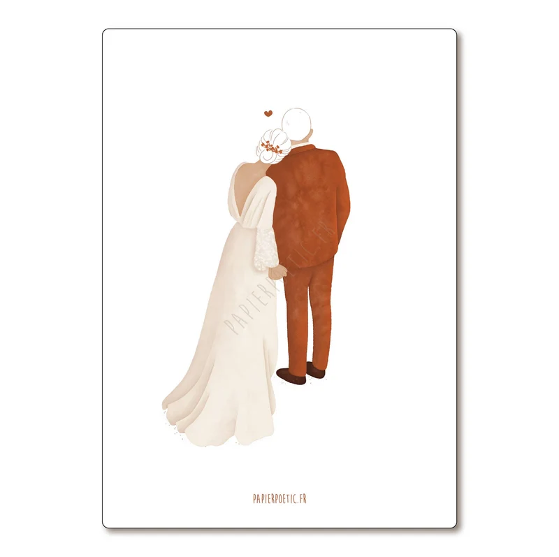 Carte Postale / Card "Silhouettes des mariés terracotta"