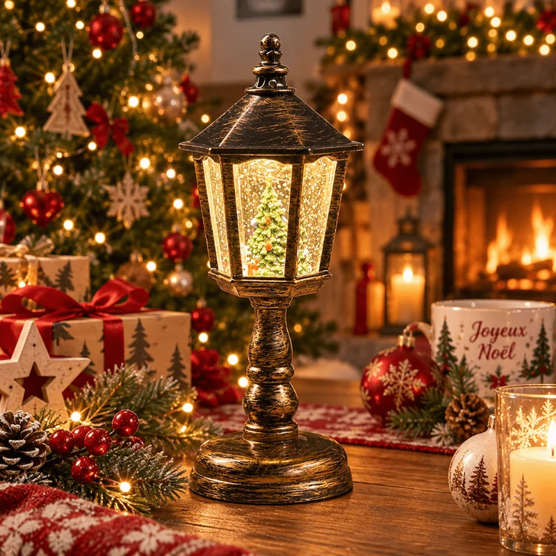 Lanterne boule à neige de Noël – LED blanc chaud avec musique
