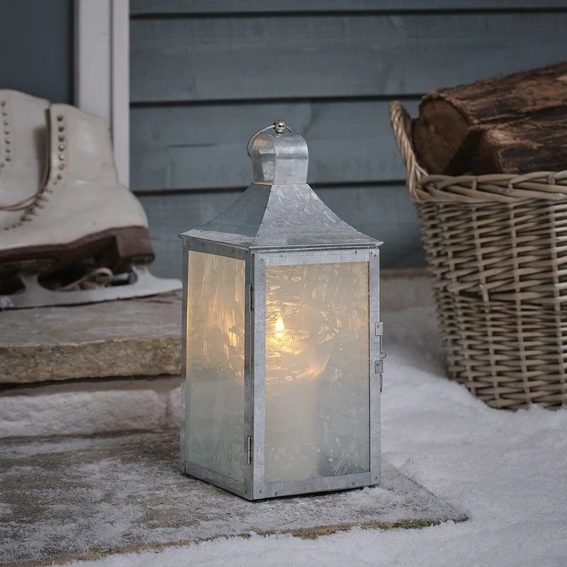 Lanterne Argentée Senja en Verre Givré avec Bougie TruGlow®