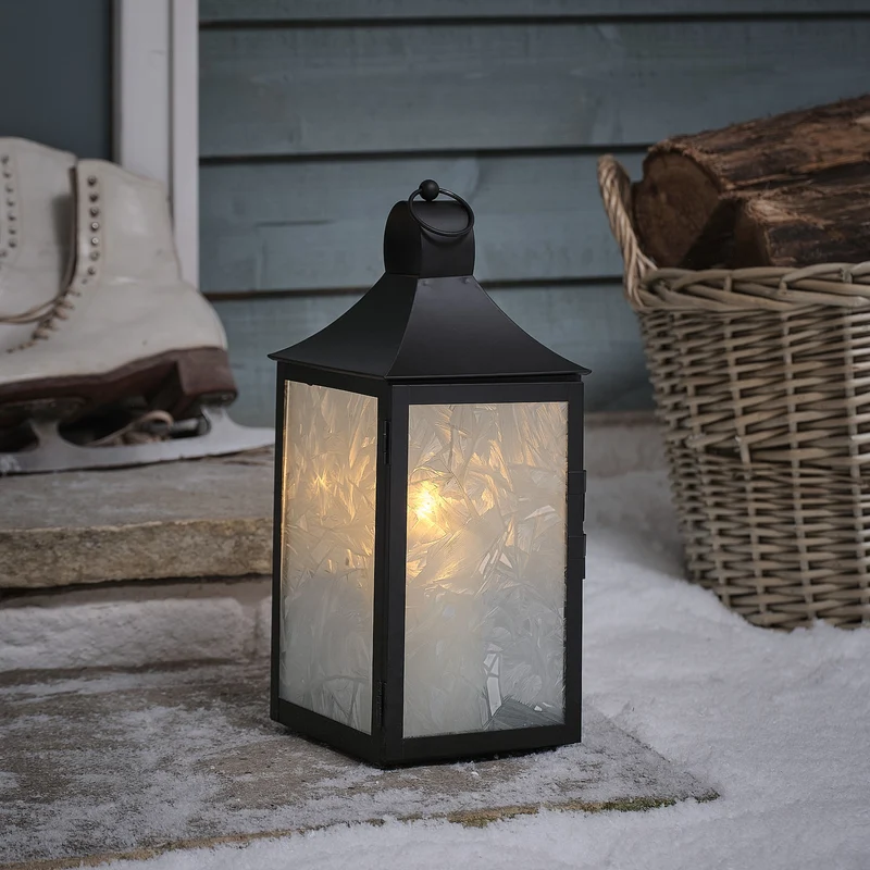 Lanterne Noire Senja en Verre Givré avec Bougie TruGlow®