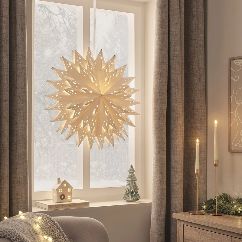 Étoile Lumineuse Classique en Papier à LED de 58 cm à Suspendre