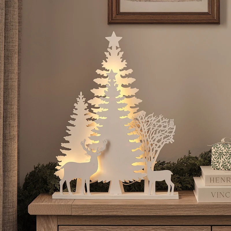 Décoration Lumineuse Renne en Forêt en Bois à LED