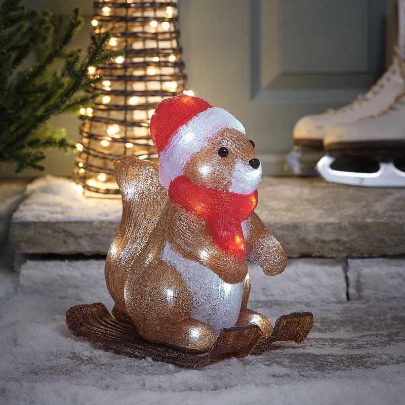 Écureuil Skieur Lumineux de 29 cm en Acrylique à LED