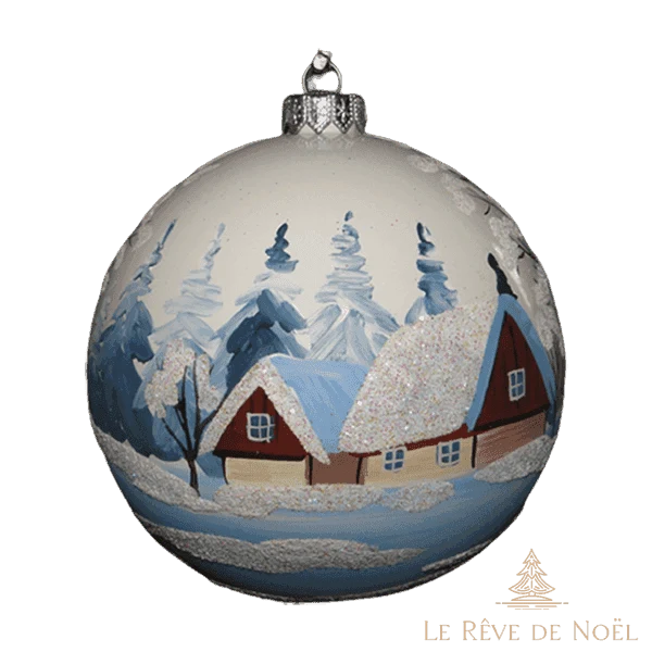 Boule de Noël faite main - Blanc - Village nordique Taïga