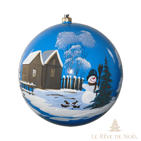 Boule de Noël faite main - Bleu clair - Bonhomme de neige