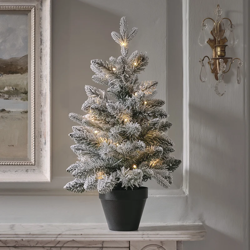 Sapin Artificiel Lumineux Enneigé de 60 cm, Décoration de Noël