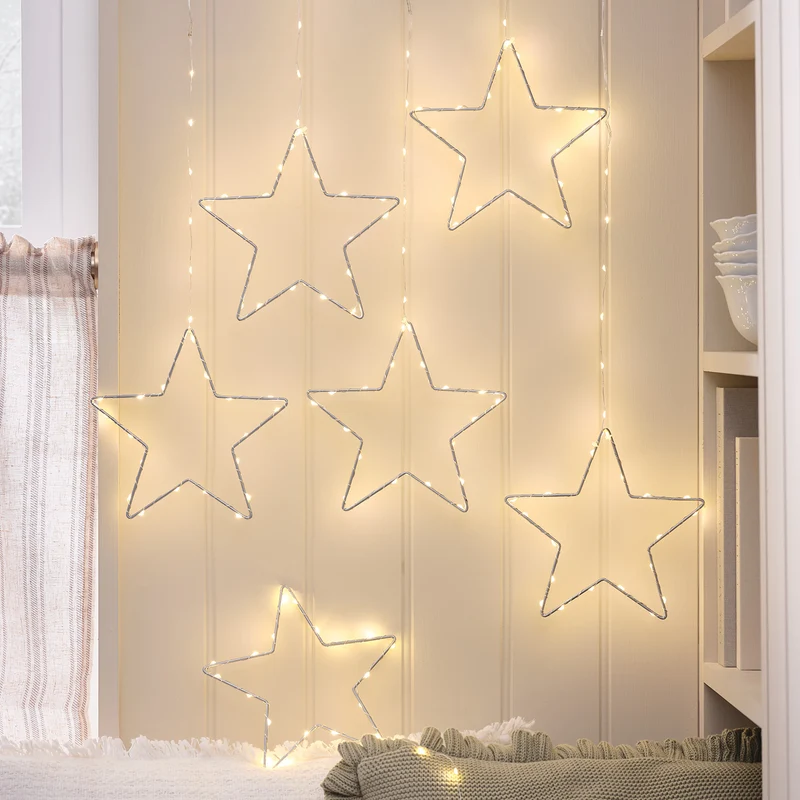 2 x Lot de 3 Étoiles Lumineuses Suspendues d’Extérieur à Piles
