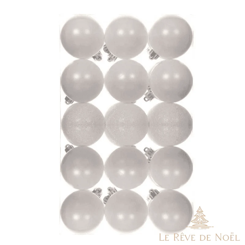 Lot de 30 boules de Noël blanches 6 cm