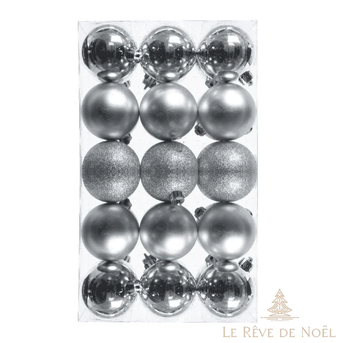 Lot de 30 boules de Noël argentées 6 cm