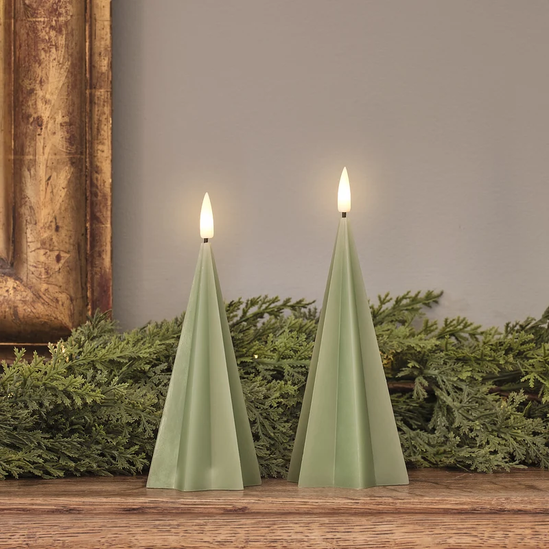 Lot de 2 Bougies LED Sapin de Noël Scandi TruGlow® Vertes avec Télécommande