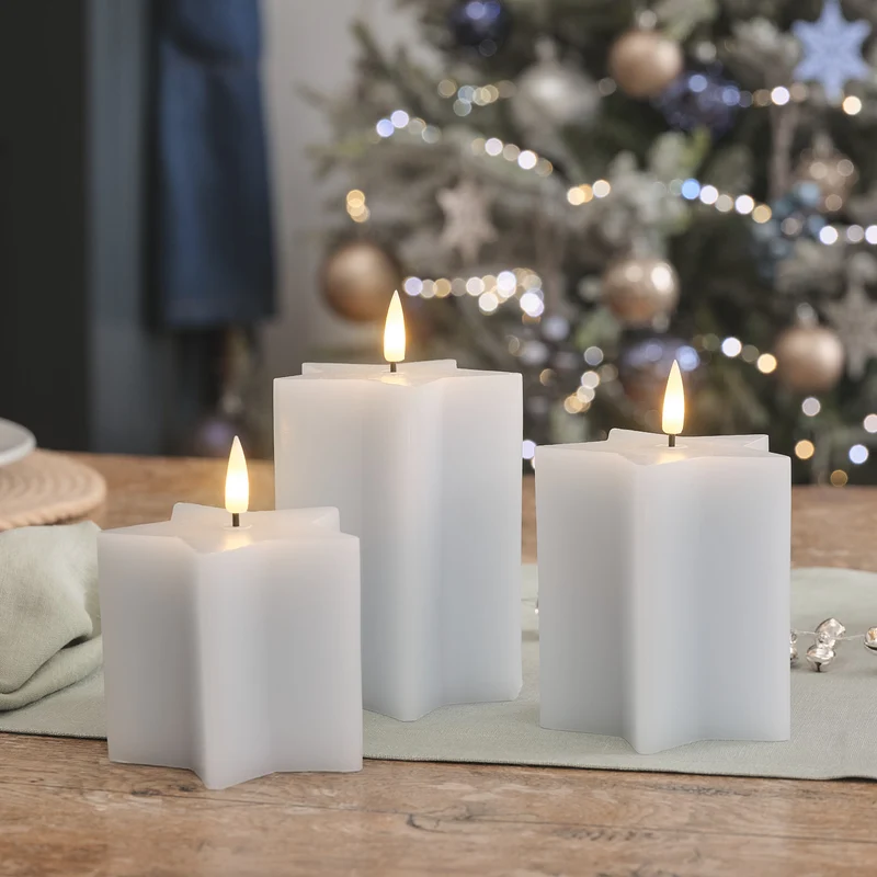Lot de 3 Bougies LED en Forme d'Étoile avec Télécommande